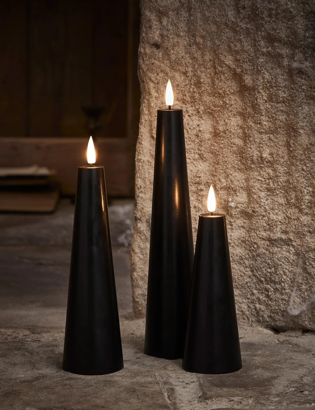 Set of 3 TruGlow® Cone Pillar LED Candles | Lights4fun | M&S