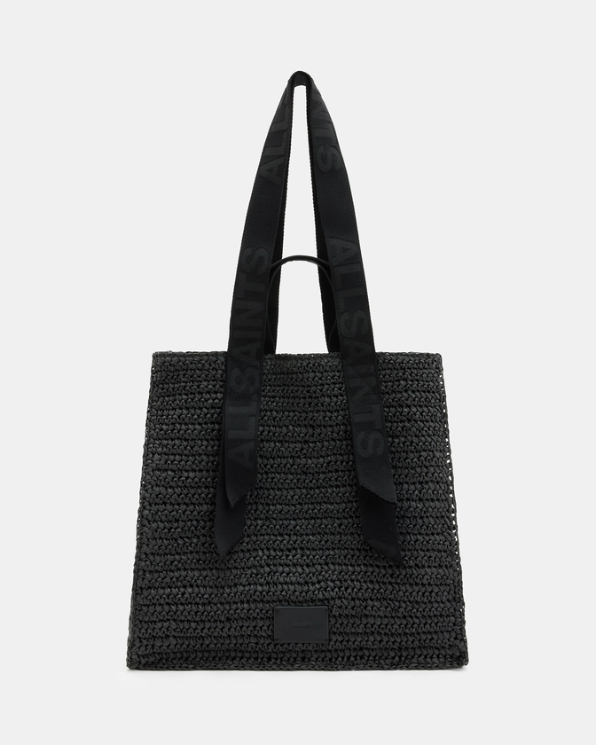 Lullah Spacious Straw Tote Bag Black | ALLSAINTS