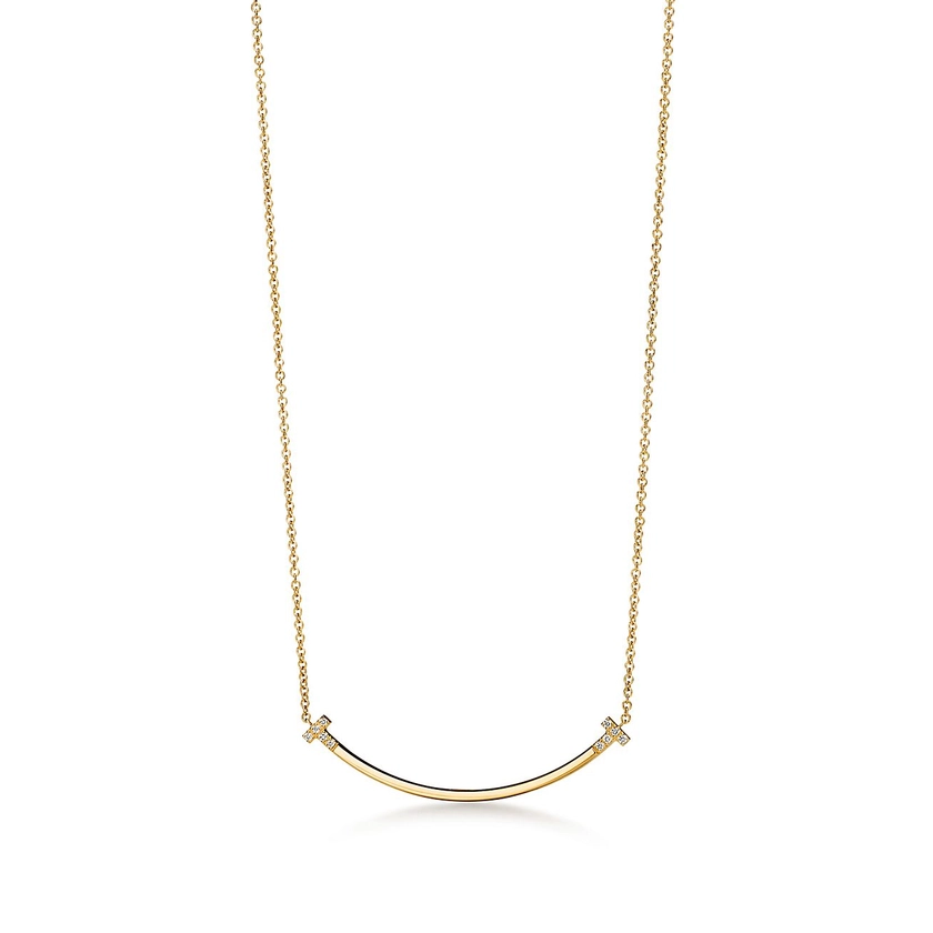 Tiffany T Smile Small Pendant in Yellow Gold with Diamonds | Tiffany & Co. US