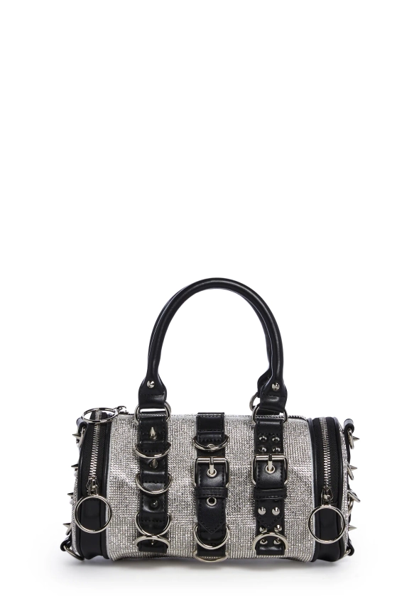 Current Mood Chain Studded Rhinestone Mini Duffle Bag - Silver