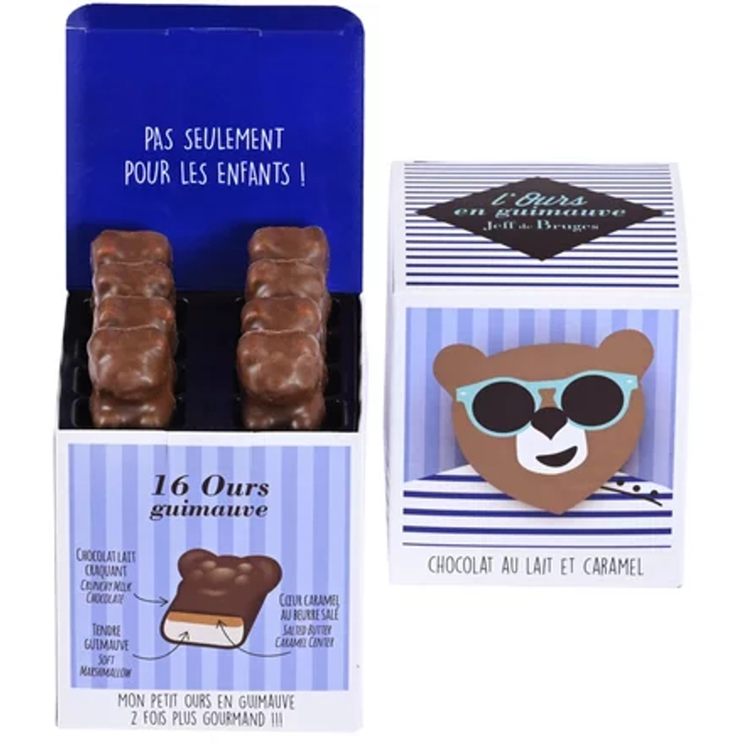 Ours guimauve, Cube 16 ours en guimauve chocolat au lait et caramel - Jeff de Bruges