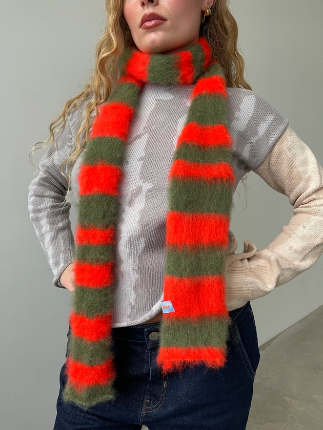 Stripe Scarf - BRIGHT ORANGE/KHAKI - MADE TO ORDER — Molly O'Halloran Knitwear