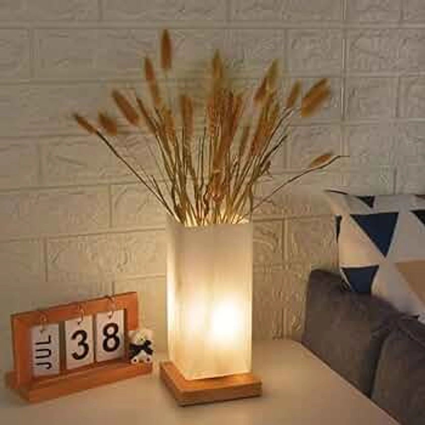 Vase Lamp Table Lamp USB Charge Flower Lamp Vase Table Lamp Dimmable Bedside Lamp Frosted Glass Shade with Wood Base for Bedroom Living Room Office Desk