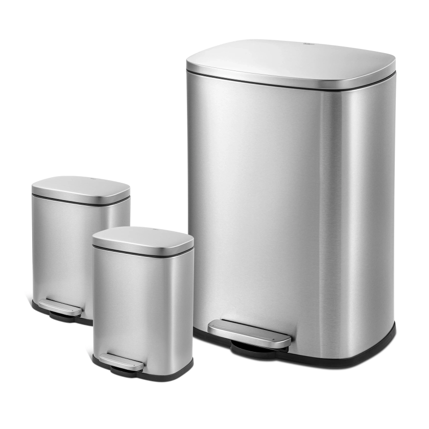 Qualiazero Rectangular Step Garbage Can 3 Piece Combo, 13.2 gal , Two 1.3 gal, Stainless Steel - Walmart.com