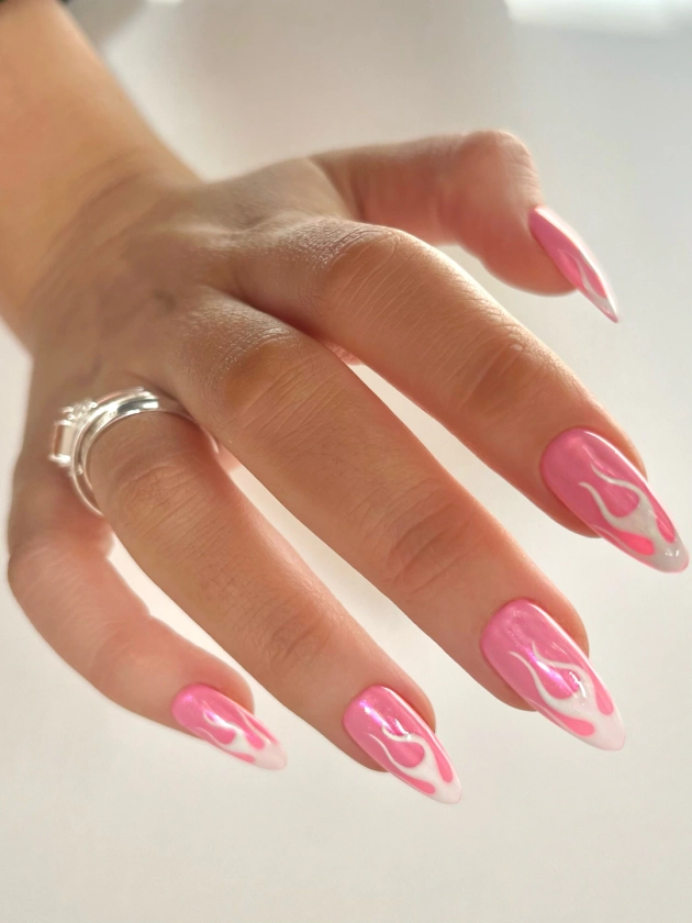 TAYLOR Press on Nails Pink Chrome Flames Set of 10 Luxury Made to Order Nails - Etsy