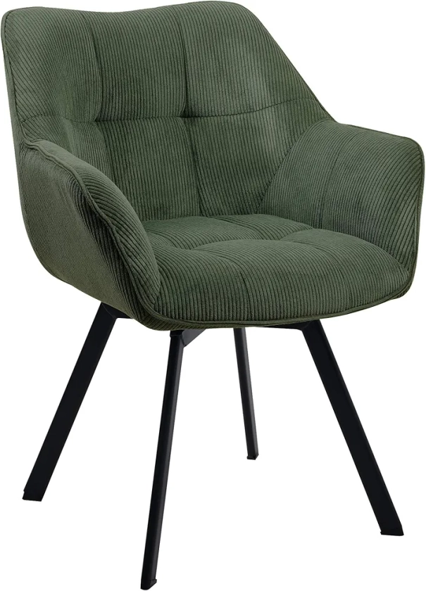 CLP Chaise de Salle à Manger Jordi Cord I Chaise rembourrée pivotante I Fauteuil avec Structure métallique à 4 Pieds, Couleur:Vert