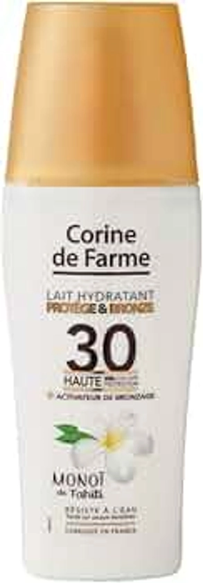 Corine de Farme Lait Hydratant Bronze SPF 30 - Protection Solaire Indice SPF 30 Enrichie au Monoï de Tahiti - Contient un Activateur de Bronzage - Hydrate, Protège et Satine la Peau 150 ml