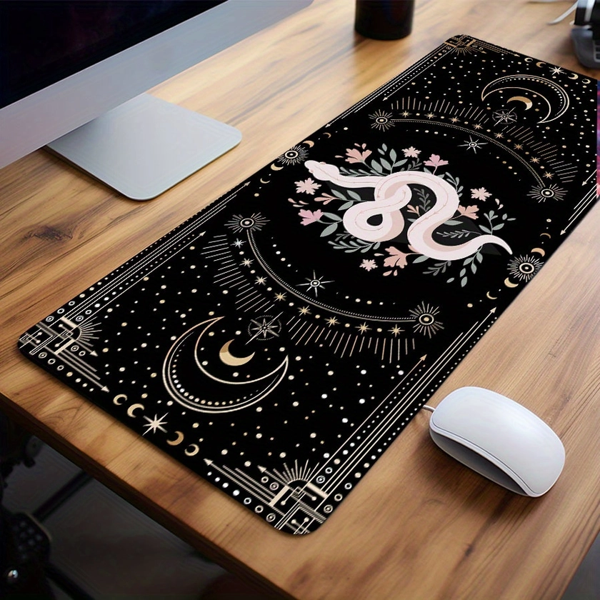 Mysterious Starry Sky Moon and White Snake Patterns Large Gaming Mouse Pad E-Sports Office Desk Mat Keyboard Pad Natural Rubber Non-Slip Computer Mous