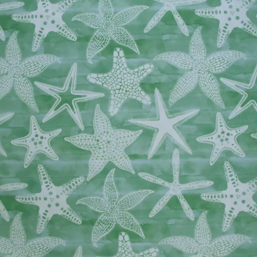 Tissu Maillot de bain recyclé UPF50 grosse étoile de mer fond vert d'eau