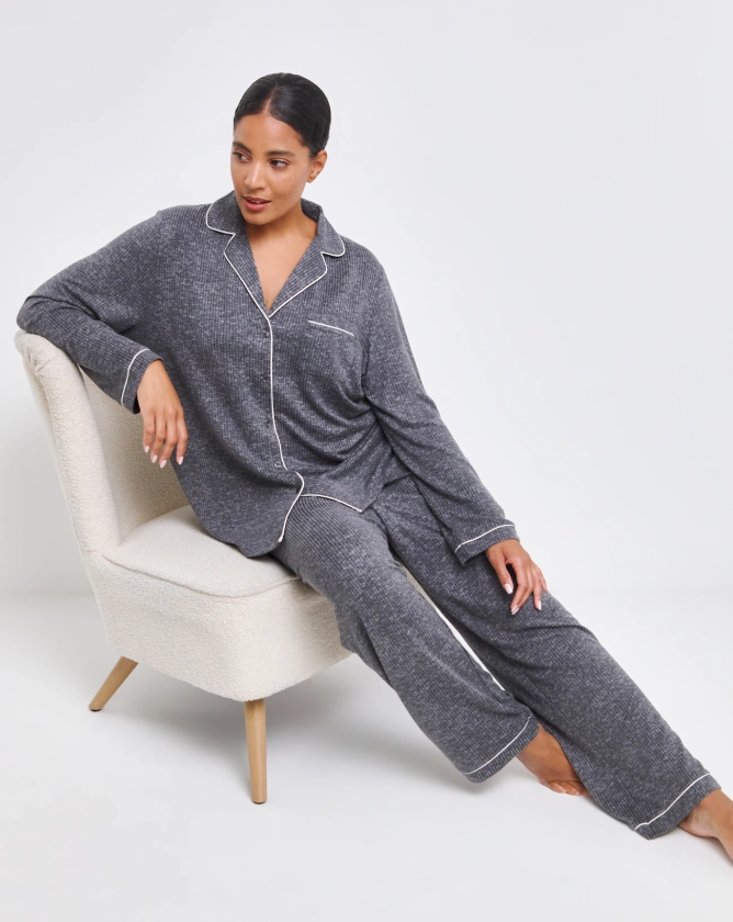 Pretty Secrets Brushed Ribbed Button Through Pyjama Set