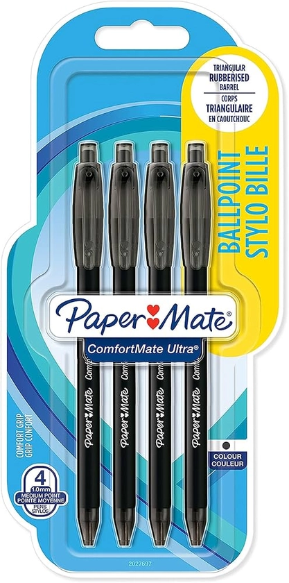 Paper Mate ComfortMate Ultra Retractable Ballpoint Pens | Medium Point (1.0mm) | Black | Pack of 4 : Amazon.co.uk: Stationery & Office Supplies