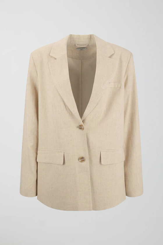 Linen blend blazer - Beige - Women - Gina Tricot