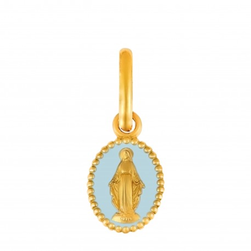Médaille Miraculeuse laqué bleu ciel 10mm or jaune 18 carats - Maison la Couronne