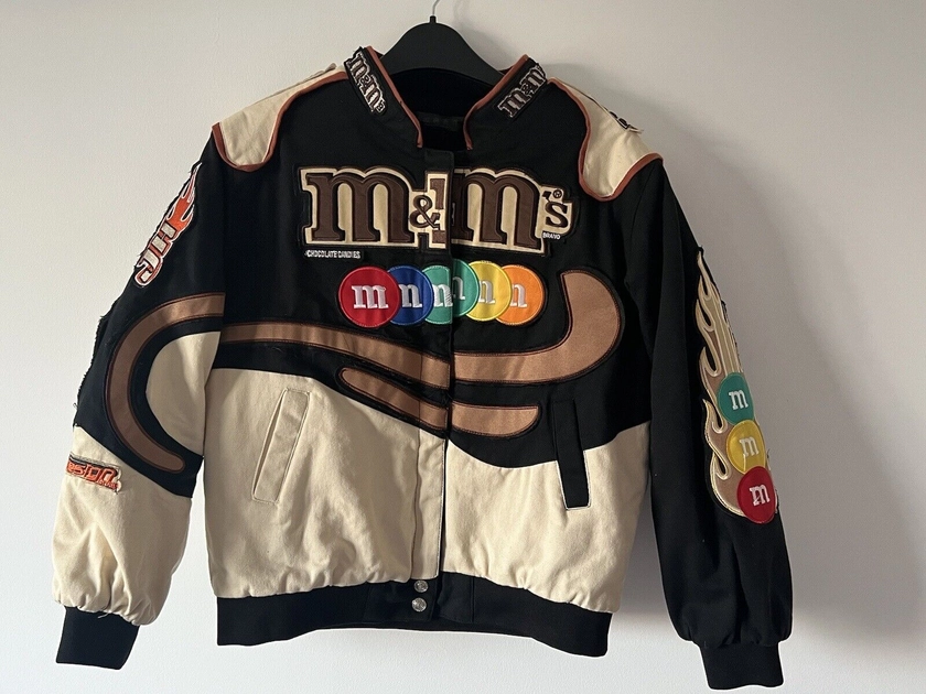 Vintage M&amp;M&#039;s Racing Team Nascar Brown/Cream Embroidery Jacket Size Small