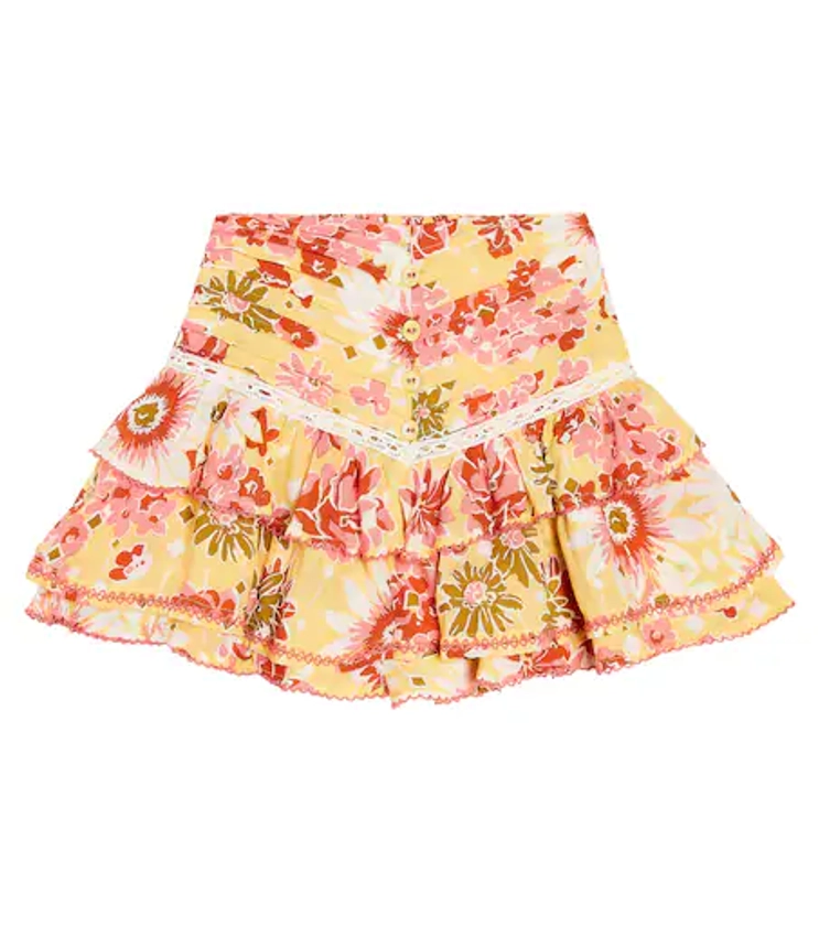 Alizee floral ruflled cotton skirt in yellow - Poupette St Barth Kids | Mytheresa