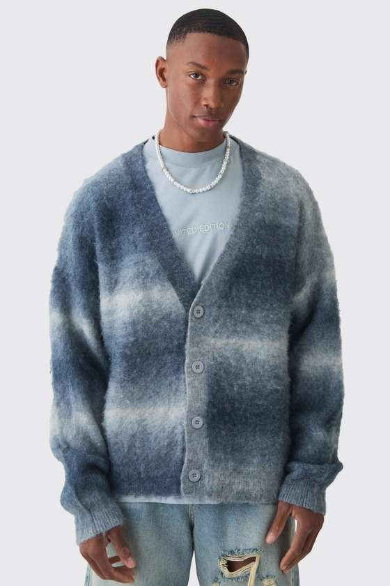 Oversized Boxy Ombre Knitted Cardigan | boohooMAN UK