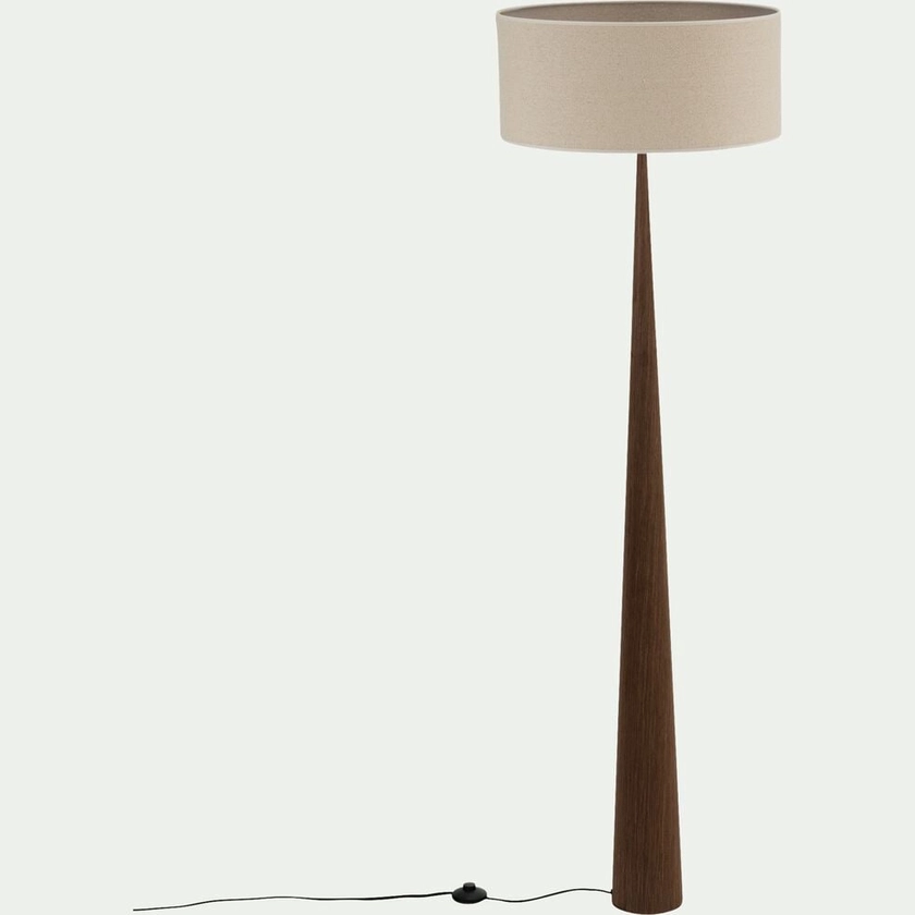 KONE - Lampadaire en métal effet bois foncé et jute - beige D50cm