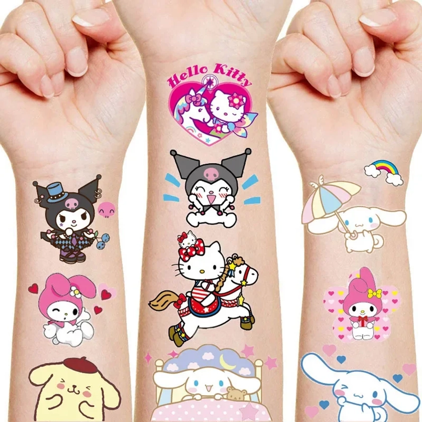 Sanrio Tattoo Stickers Kids Birthday Party Decoration Kawaii Anime Figure Hello Kitty Kuromi Cinnamoroll Stickers Cosplay Toys