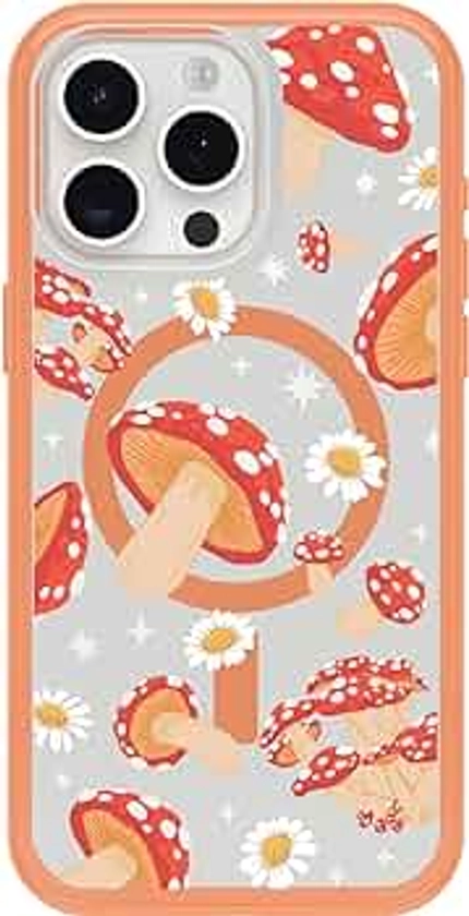 OtterBox iPhone 15 Pro MAX (Only) Symmetry Series Clear Case - FUNGI (Orange), snaps to MagSafe, ultra-sleek, raised edges protect camera & screen