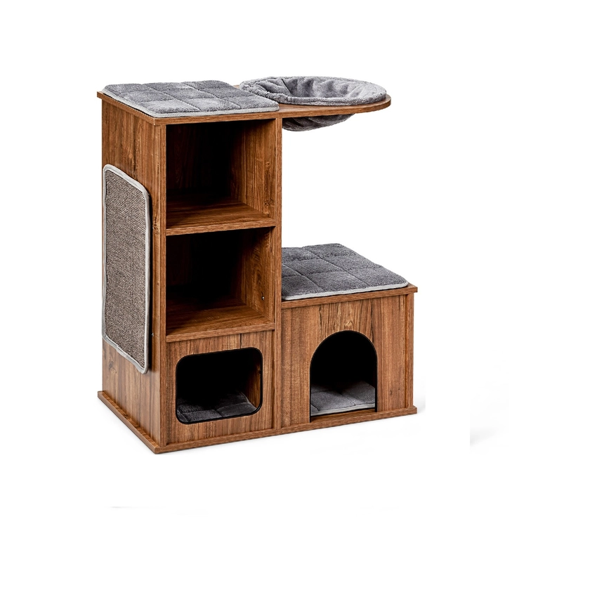 Costway Cat Condo Tower Wood w/Scratching Mat Brown
