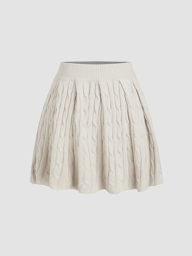 Cable Knit Middle Waist Solid Mini Skirt