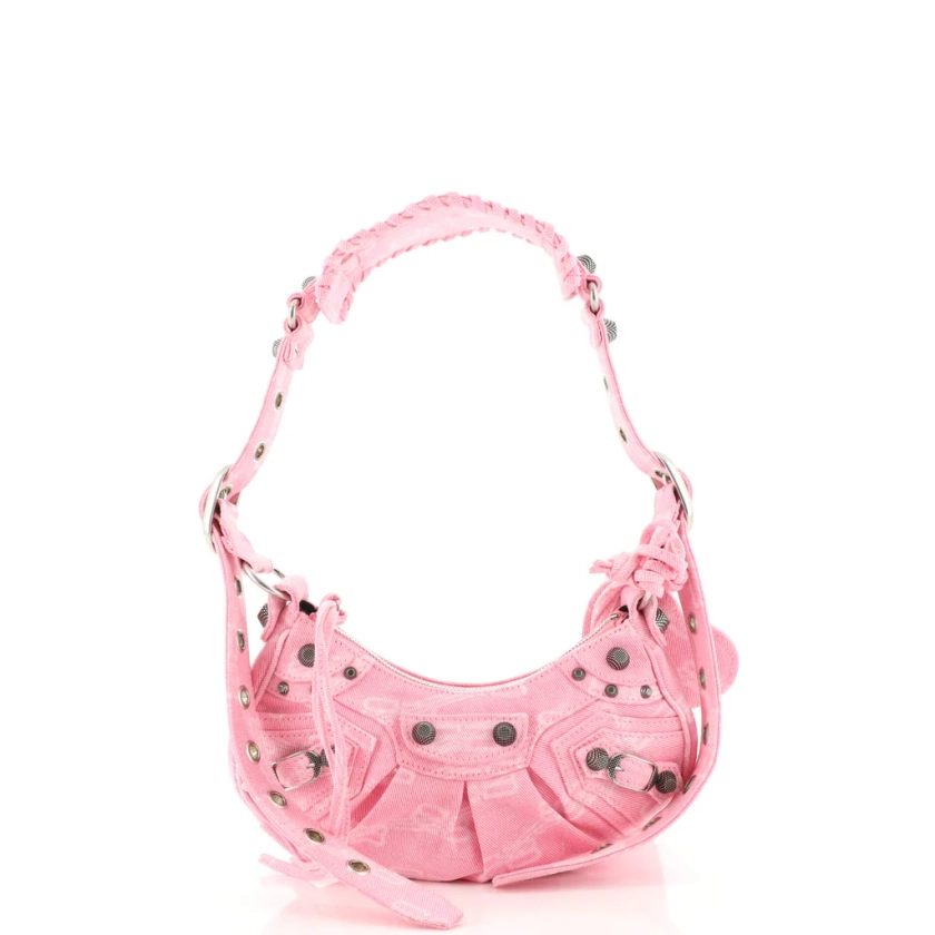 Balenciaga Le Cagole Giant Studs Shoulder Bag BB Denim XS Pink 1803021