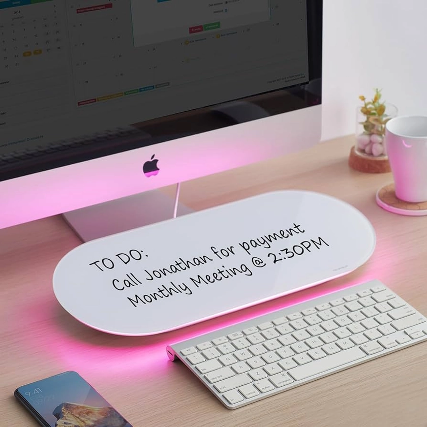 Amazon.com : TSJ OFFICE Glass Desktop Whiteboard - 17 X 7 Inches Small Dry Erase Board with Pink Light, Glass White Board Surface Notepad with 1 Drawer, Desk Organizers for Office, Home, School Supplies : Office Products