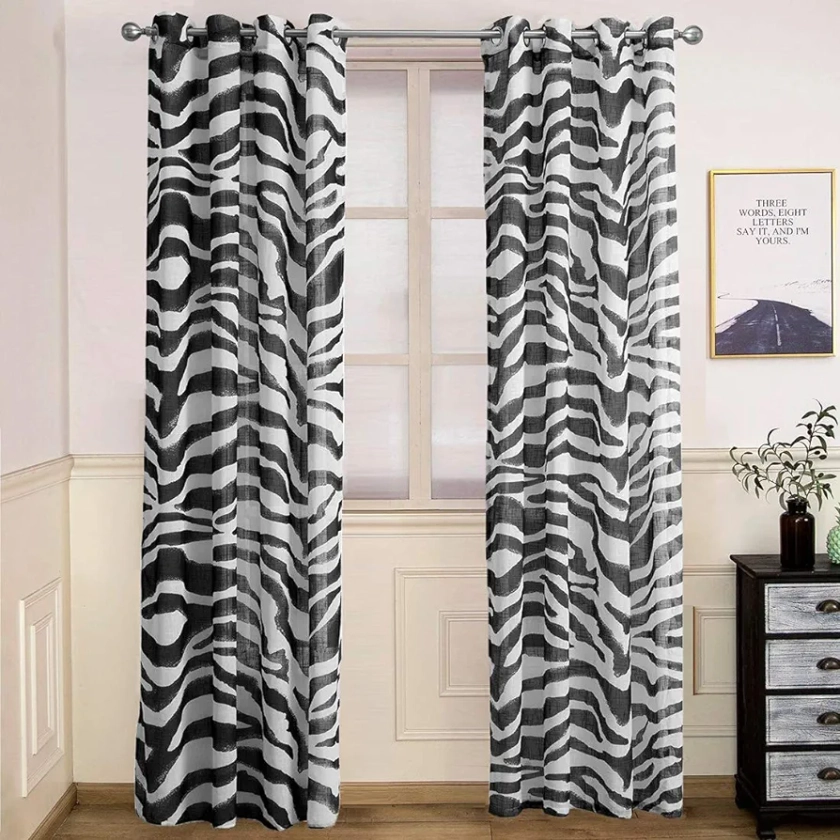vctops Zebra Pattern Curtains Grommet Top Semi Sheer Linen Textured Window Drapes for Bedroom Living Room, 1 Panel (Zebra,52"x84")