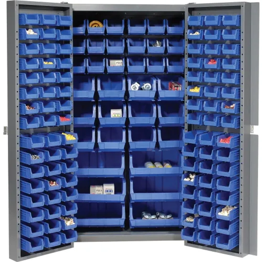 Global Industrial&#153; Bin Cabinet Deep Door - 132 Blue Bins, 16-Gauge Assembled Cabinet 38x24x72