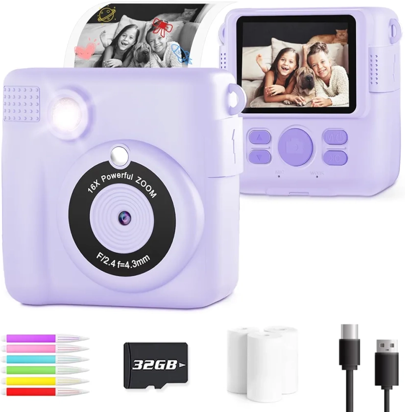 Kids Camera for Girls Boys, Kids Instant Print Camera Toy for 3-14 Year Old, 1080P HD Kids Digital Camera with Photo Paper Birthday Gifts for 3 4 5 6 7 8 9+ Year Old Girl 6 Colour Pens 32GB SD Card: Amazon.co.uk: Electronics & Photo
