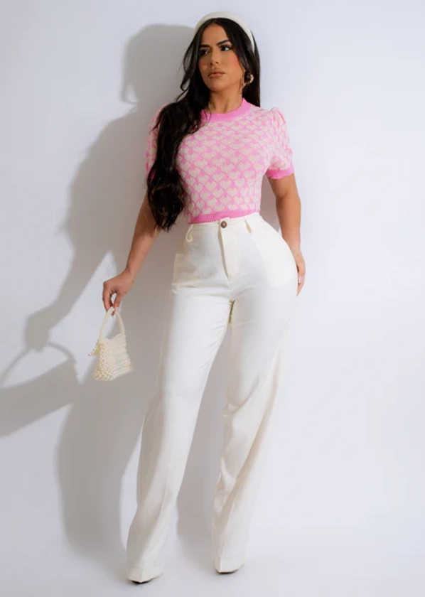 Cozy Heart Knitted Crop Top Pink