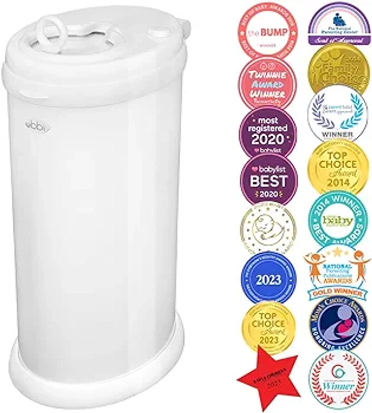 Ubbi Steel Diaper Pail, Odor Locking, No Special Bag Required, Award-Winning, Registry Must-Have, White