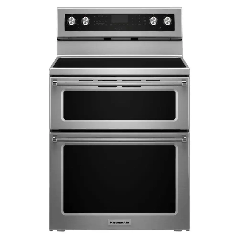 KitchenAid 6.7 cu. ft. 5 Burner Element Double Oven Electric Range with Self-Cleaning Convection Oven in Stainless Steel KFED500ESS - The Home Depot