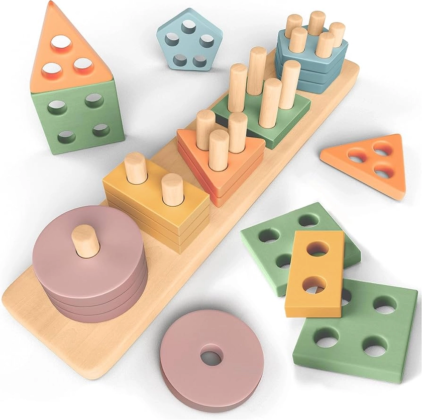 Sweety Fox Montessori Stapel- en Sorteerspeelgoed 1 2 3 Jaar - Houten Activiteit en Ontwikkelingsspeelgoed in Pastelkleuren - Montessori Spellen voor Peuters van 1 jaar : Amazon.nl: Speelgoed & spellen