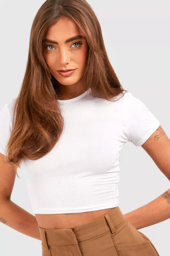 Basic Short Sleeve Crew Neck Crop Top