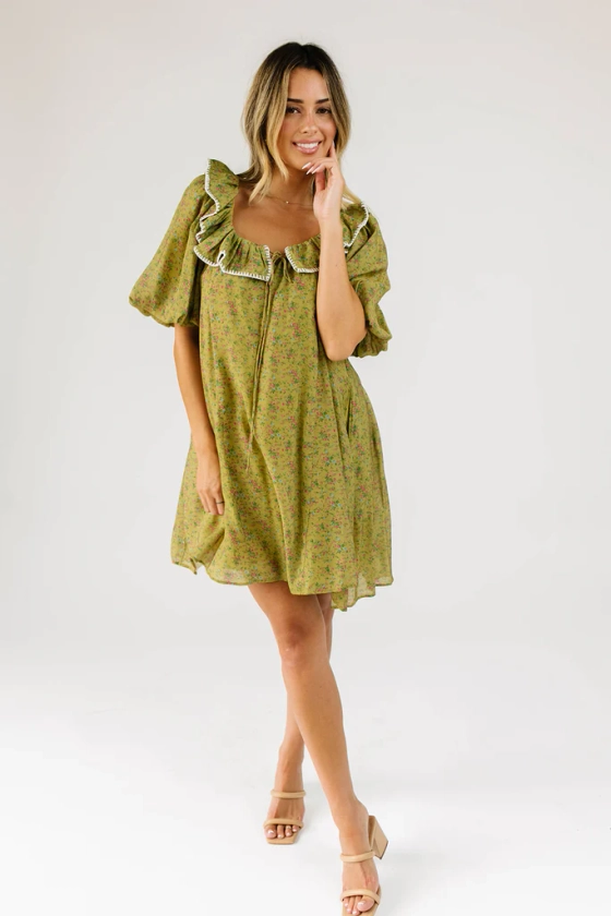 mini good luck puff sleeve dress // green floral *zoco exclusive*