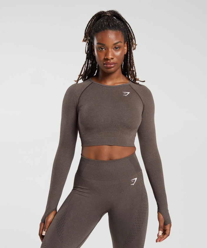 Gymshark Vital Seamless 2.0 Long Sleeve Crop Top - Brown Marl