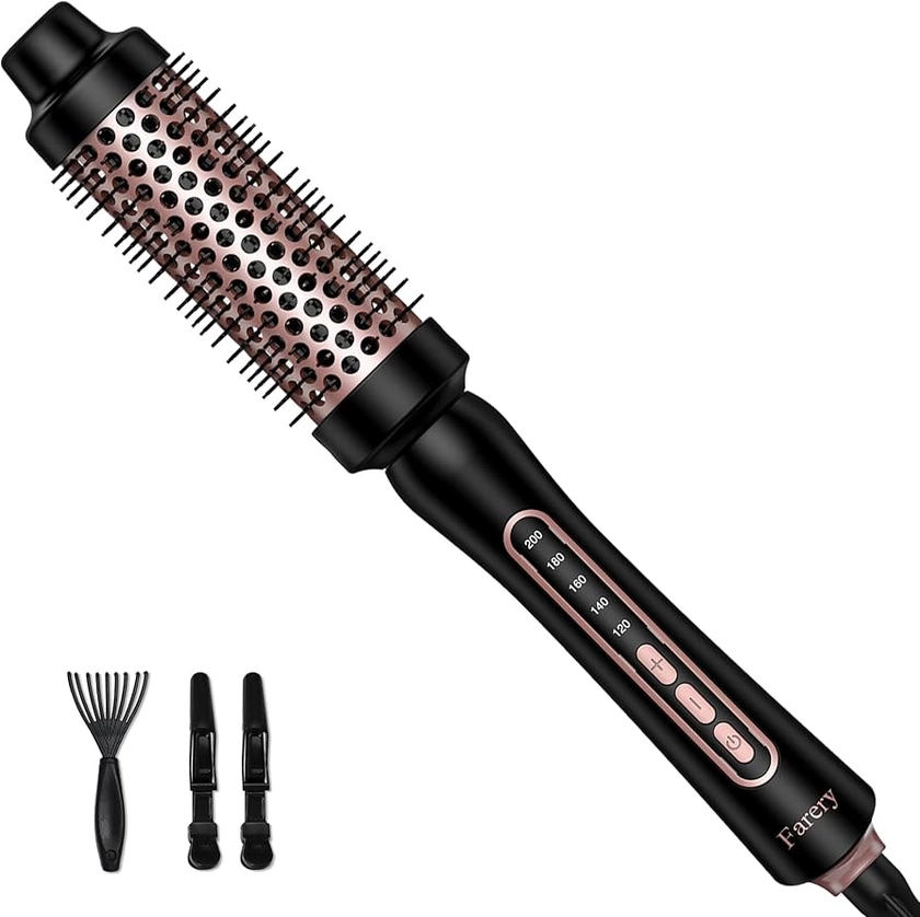 FARERY Thermal Brush Creates Blowout Look, 38mm Hot Curling Brush with 5 Adjustable Temp, Non-Blowing Heated Round Brush, Easier & Faster & Smoother, Dual Voltage for Travel