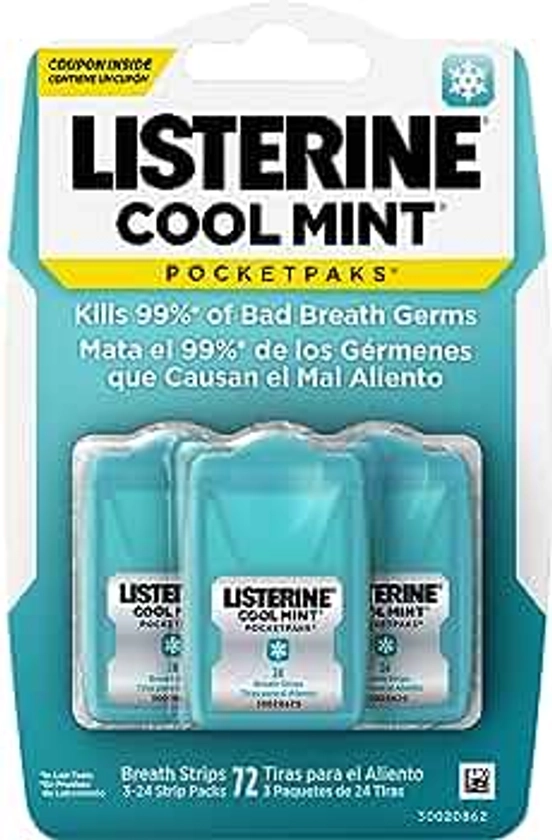 Listerine – PocketPaks – Lot de 3 distributeurs de bandes de menthe pour une haleine fraîche