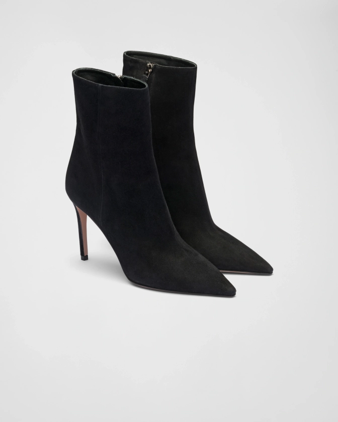 High-heeled suede booties