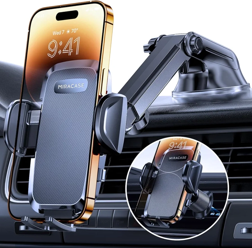 Miracase Support Telephone Voiture [Rotation 360°& Ventouse Puissante] Porte Telephone Voiture Grille D'aération & Pare-Brise & Tableau de Bord, Compatible avec Tous Les Smartphones/GPS 4.0''-7.2'' : Amazon.fr: High-Tech