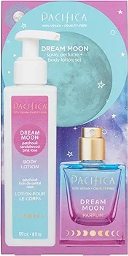 Pacifica Beauty Dream Moon Spray Perfume and Body Lotion Set, Bath and Body, Fragrances, Sandalwood, Pink Rose, Patchouli, Gift Set, Clean Perfume, Skin Care, Vegan, 6 fl oz and 1 fl oz (Set of 2)