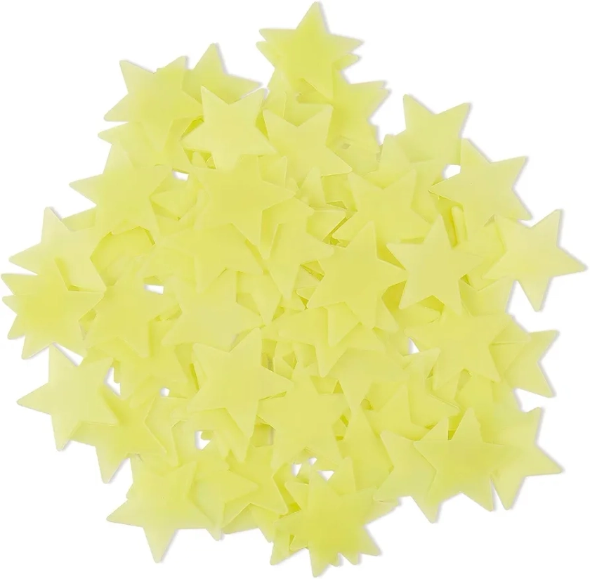 100 Pcs Glow in The Dark Luminous Stars Fluorescent Noctilucent Plastic Wall Stickers Murals Decals for Home Art Decor Ceiling Wall Decorate Kids Babys Bedroom Room Decorations (Yellow)