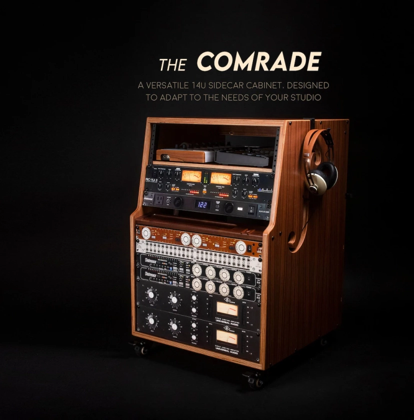 The "Comrade" 14u Flat pack SIDECAR - ventilated audio rack - workstation - recording studio - cabinet - custom wood - studio furniture 10u