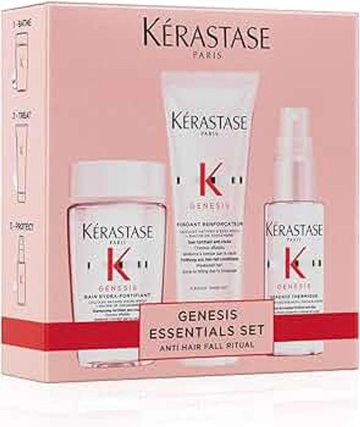 KÉRASTASE Coffret Découverte Genesis - Renforce & Réduit La Chute - Shampoing Bain Hydra-Fortifiant + Soin Fondant Renforçateur + Défense Thermique - Cheveux Cassants & Fragiles - Format Voyage