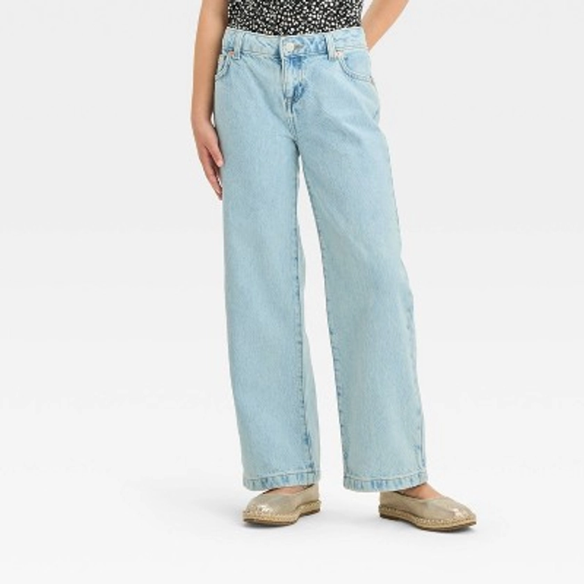 Girls' Mid-Rise Wide Leg Jeans - Cat & Jack™ Light Wash 8