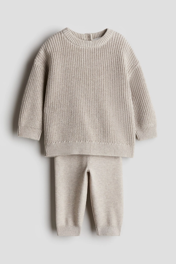 2-piece cotton knit set - Light beige - Kids | H&M GB