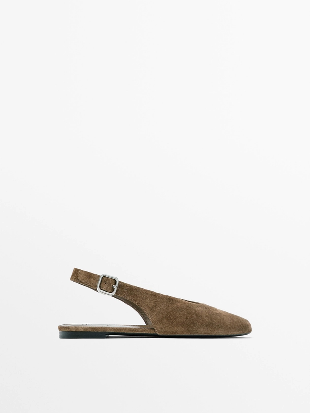 Ballerines type mules en croûte de cuir · Marron · Chaussures Basses | Massimo Dutti