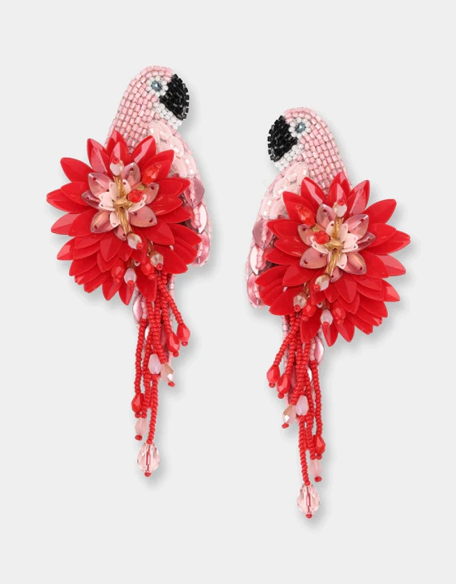 Boucles d'oreilles Parrot Red/Pink | Olivia Dar