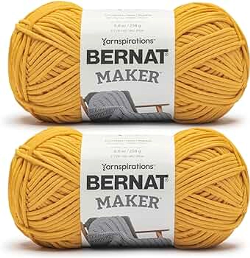 Bernat Maker Saffron Yarn - 2 Pack of 250g/8.8oz - 72% Cotton 28% Nylon - #5 Bulky - 290m/317Yards - for Knitting, Crochet and Amigurumi